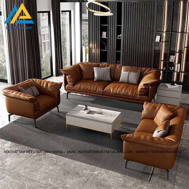 bo-sofa-vang-da-mau-cam-SD-18.jpg Bộ sofa da văng màu cam SD-18 cá tính đầy phong cách