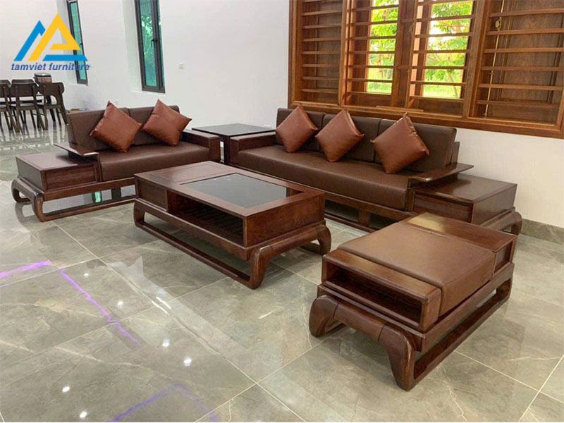 Sofa gỗ sồi nệm da SG-11