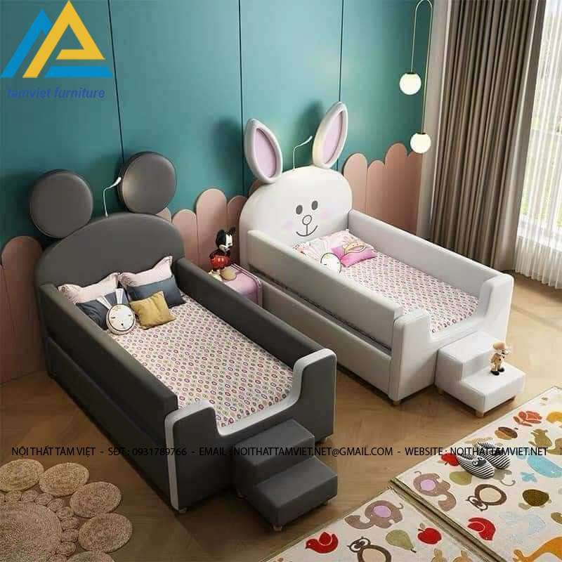 Giường bé sơ sinh gỗ công nghiệp bọc da GTE-807