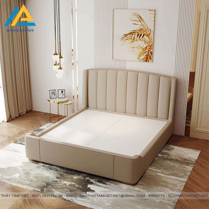 Giường bọc nệm da gỗ công nghiệp GB-29