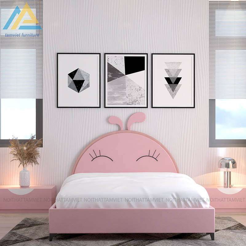 Giường cho bé gái gỗ công nghiệp bọc da GTE-12020