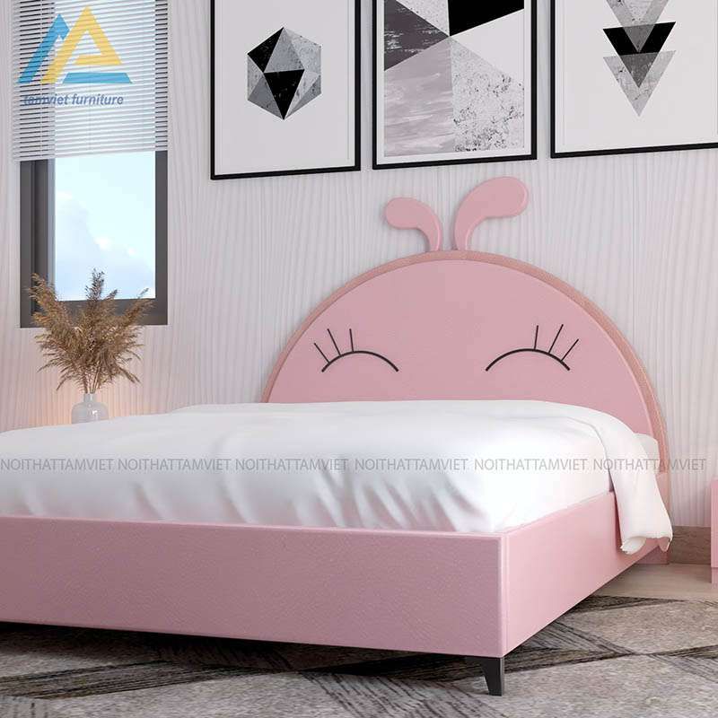 Giường cho bé gái gỗ công nghiệp bọc da GTE-12020
