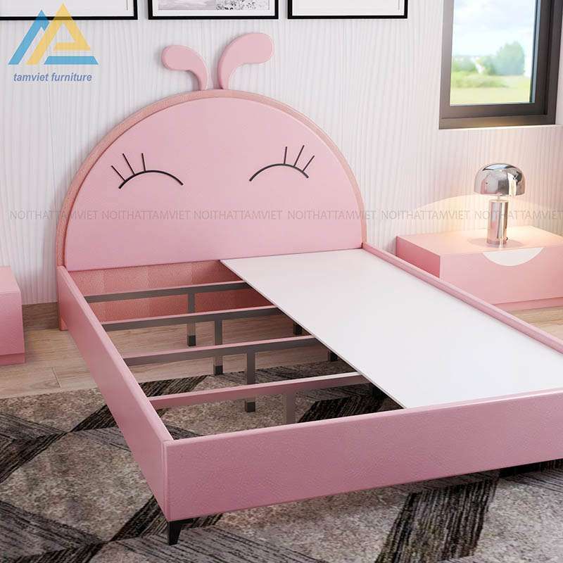 Giường cho bé gái gỗ công nghiệp bọc da GTE-12020