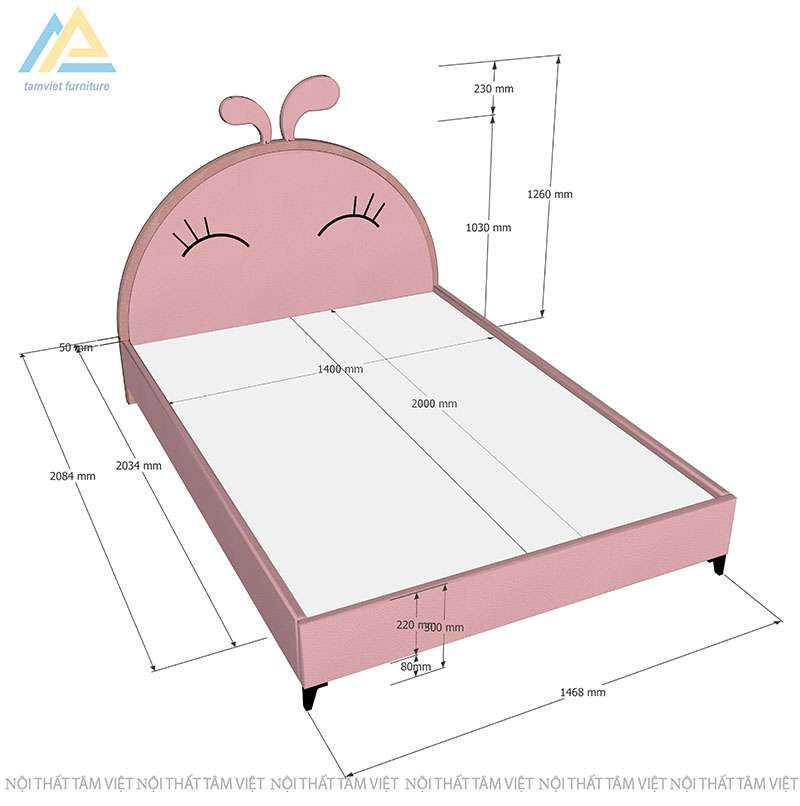 Giường cho bé gái gỗ công nghiệp bọc da GTE-12020