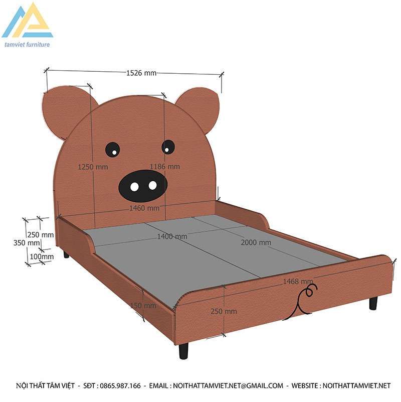 Giường cho trẻ em gỗ công nghiệp bọc da GTE-1207
