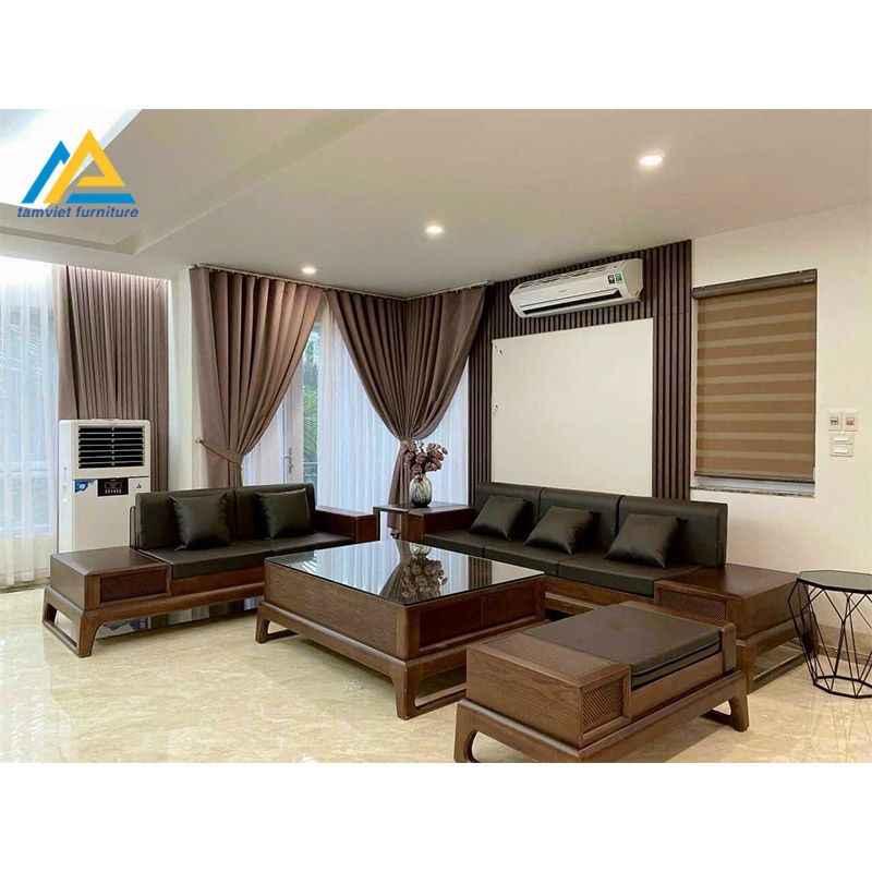 sofa gỗ nệm da