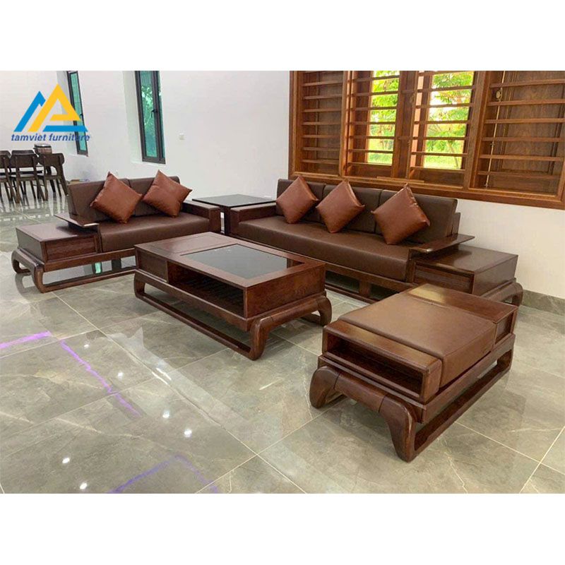 Sofa gỗ nệm da SG-11