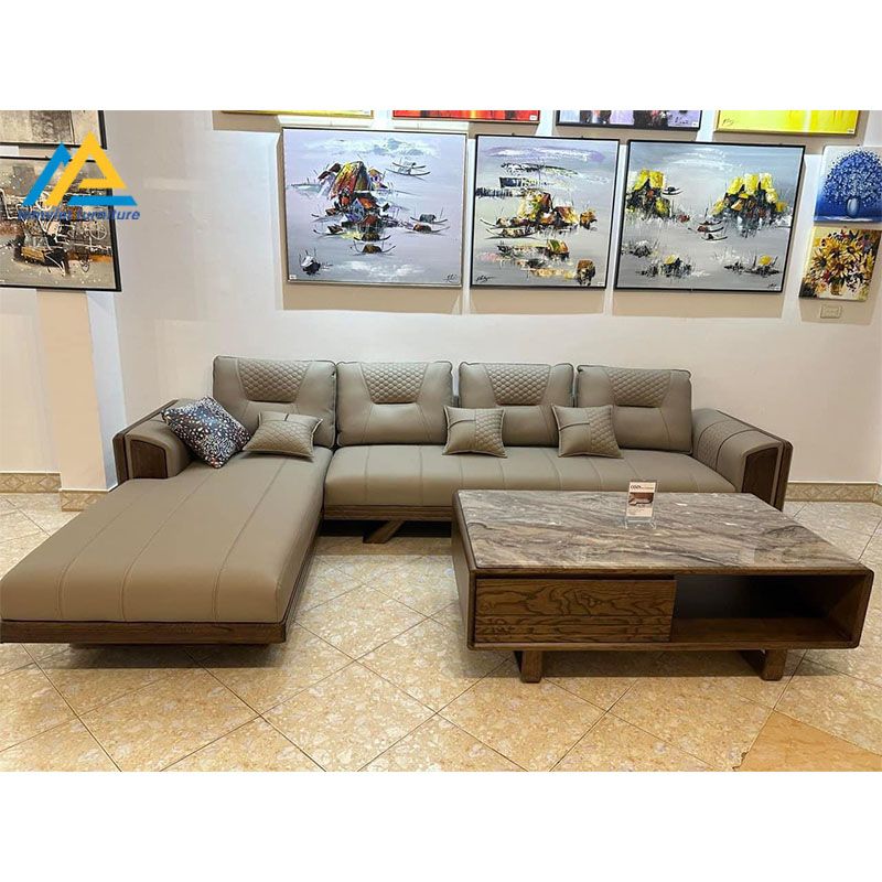 Sofa gỗ nệm da SG-14