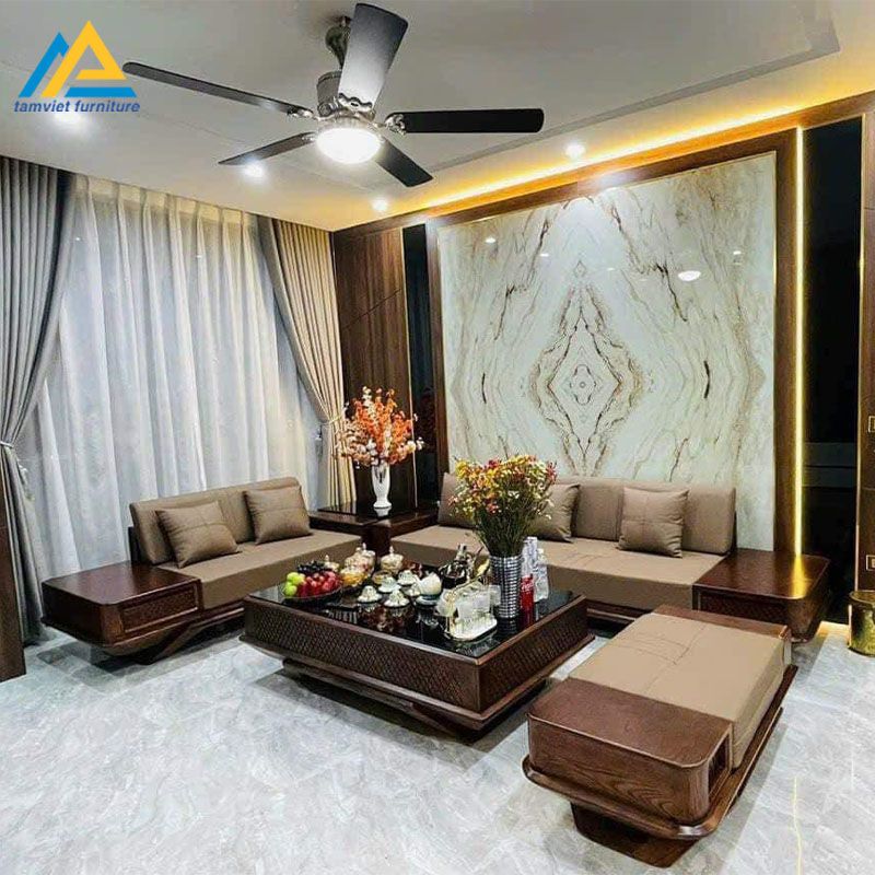 Sofa gỗ sồi nệm da SG-31
